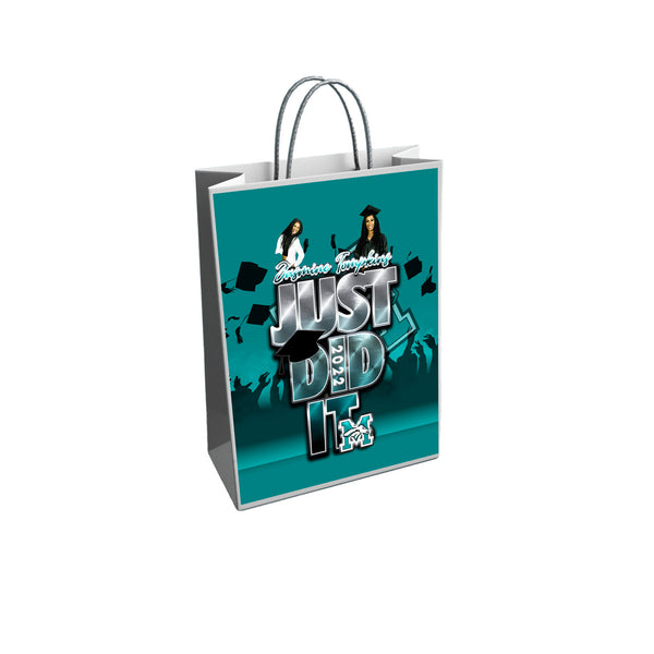 Set of 12 custom glossy photo gift bags with handles, perfect for birthdays, holidays, and corporate events.