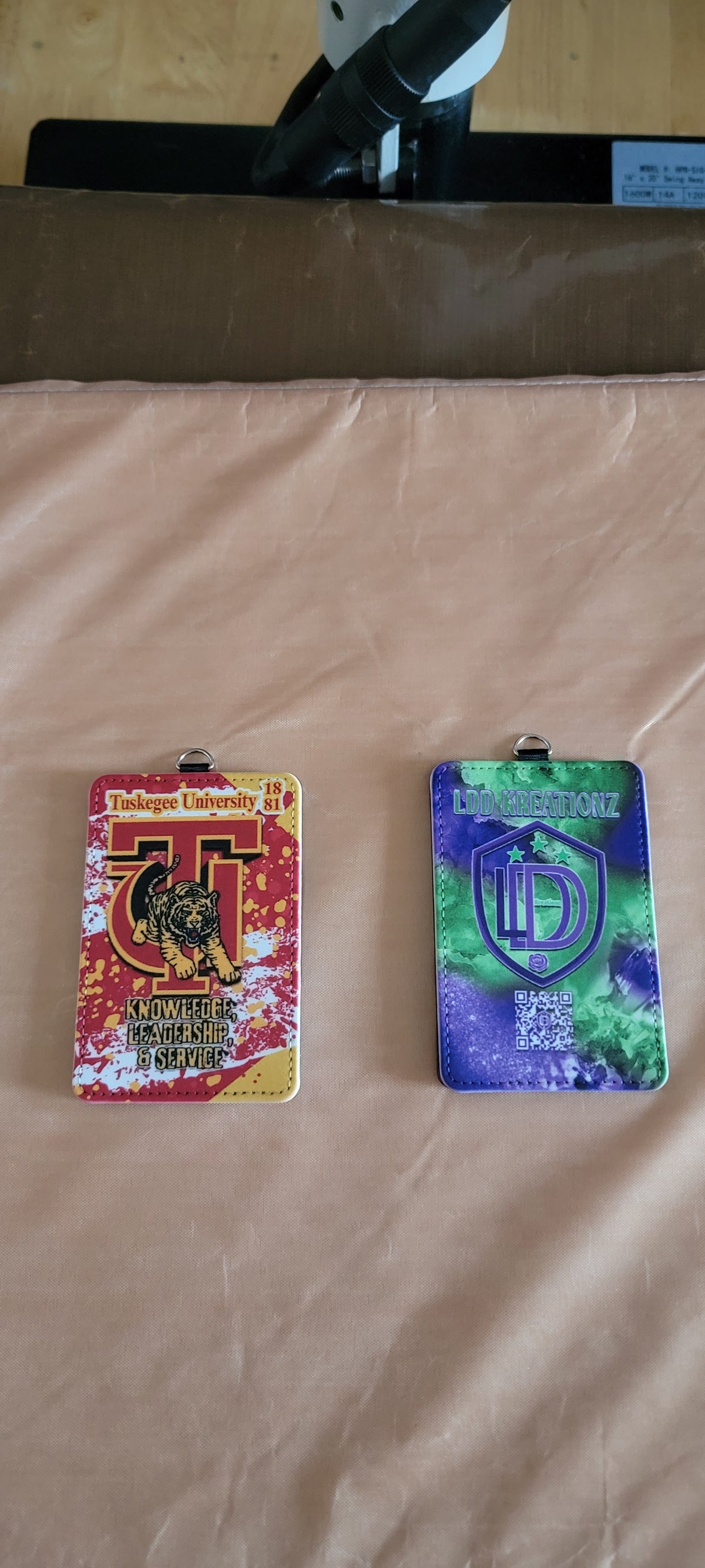 Custom vertical PU leather ID badge holder with sublimation print – personalized, durable, clear window for easy scanning