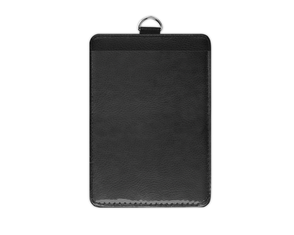 Custom vertical PU leather ID badge holder with sublimation print – personalized, durable, clear window for easy scanning