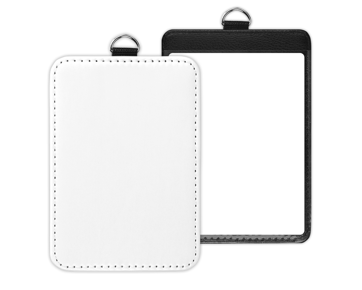 Custom vertical PU leather ID badge holder with sublimation print – personalized, durable, clear window for easy scanning