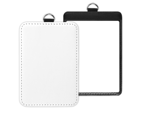 Custom vertical PU leather ID badge holder with sublimation print – personalized, durable, clear window for easy scanning