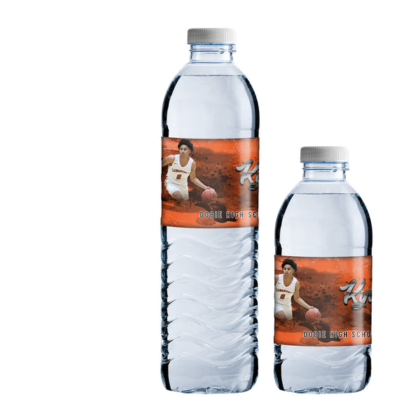 Custom waterproof water bottle wrap on 16.9 oz bottle – personalized colorful design