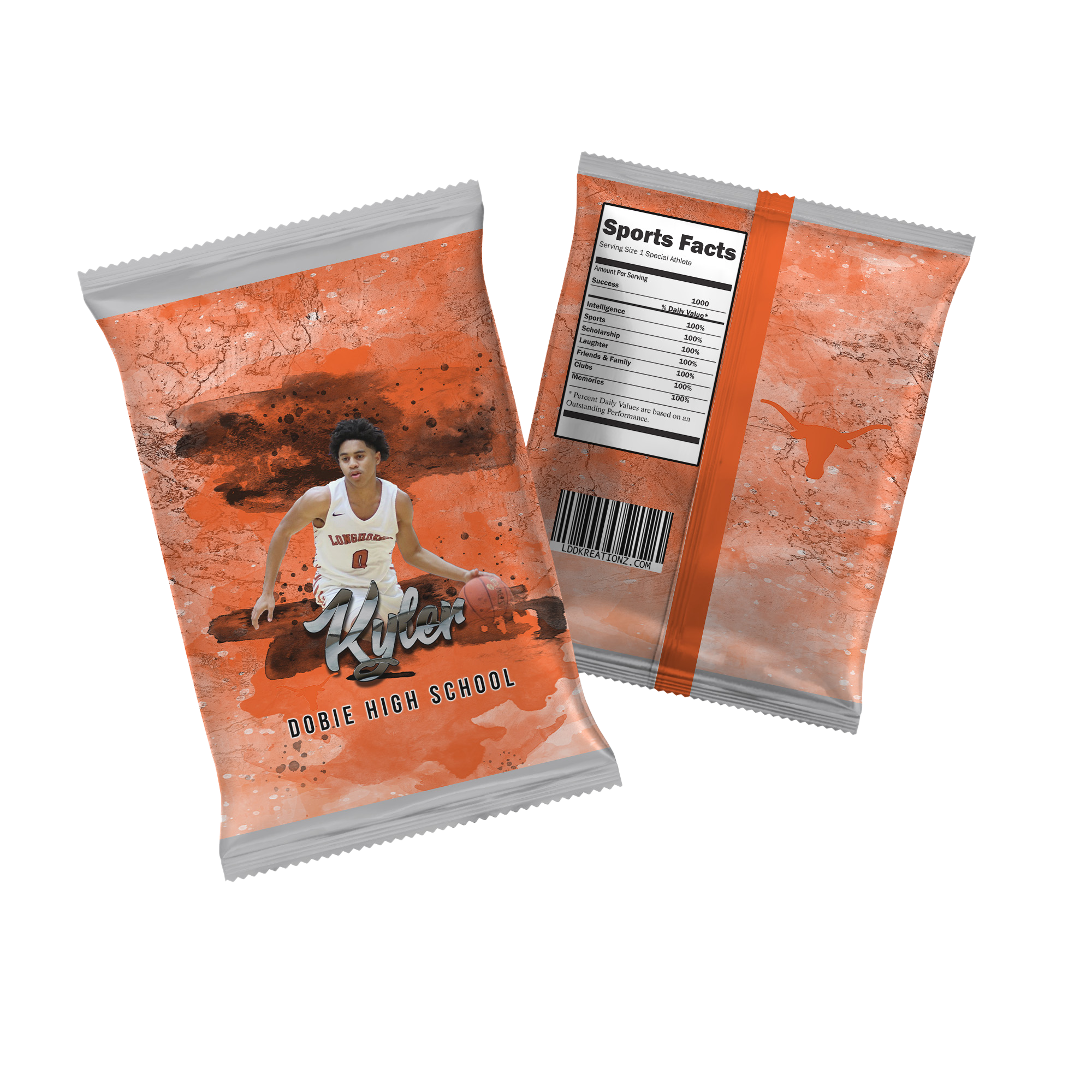 Personalized snack-size chip bags with custom logo and photos