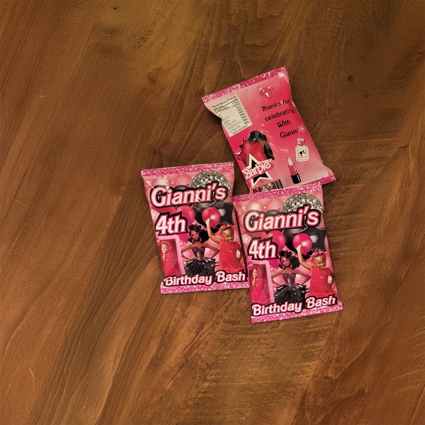 Personalized snack-size chip bags with custom logo and photos