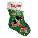 Custom Christmas stocking with personalized name and festive design, perfect for holiday decor and gifting