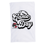 Custom sublimated spirit rally towel with full edge-to-edge design, 11x18 cotton/poly blend, perfect for sports, concerts, graduations, and events