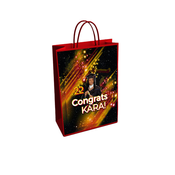 Set of 12 custom glossy photo gift bags with handles, perfect for birthdays, holidays, and corporate events.