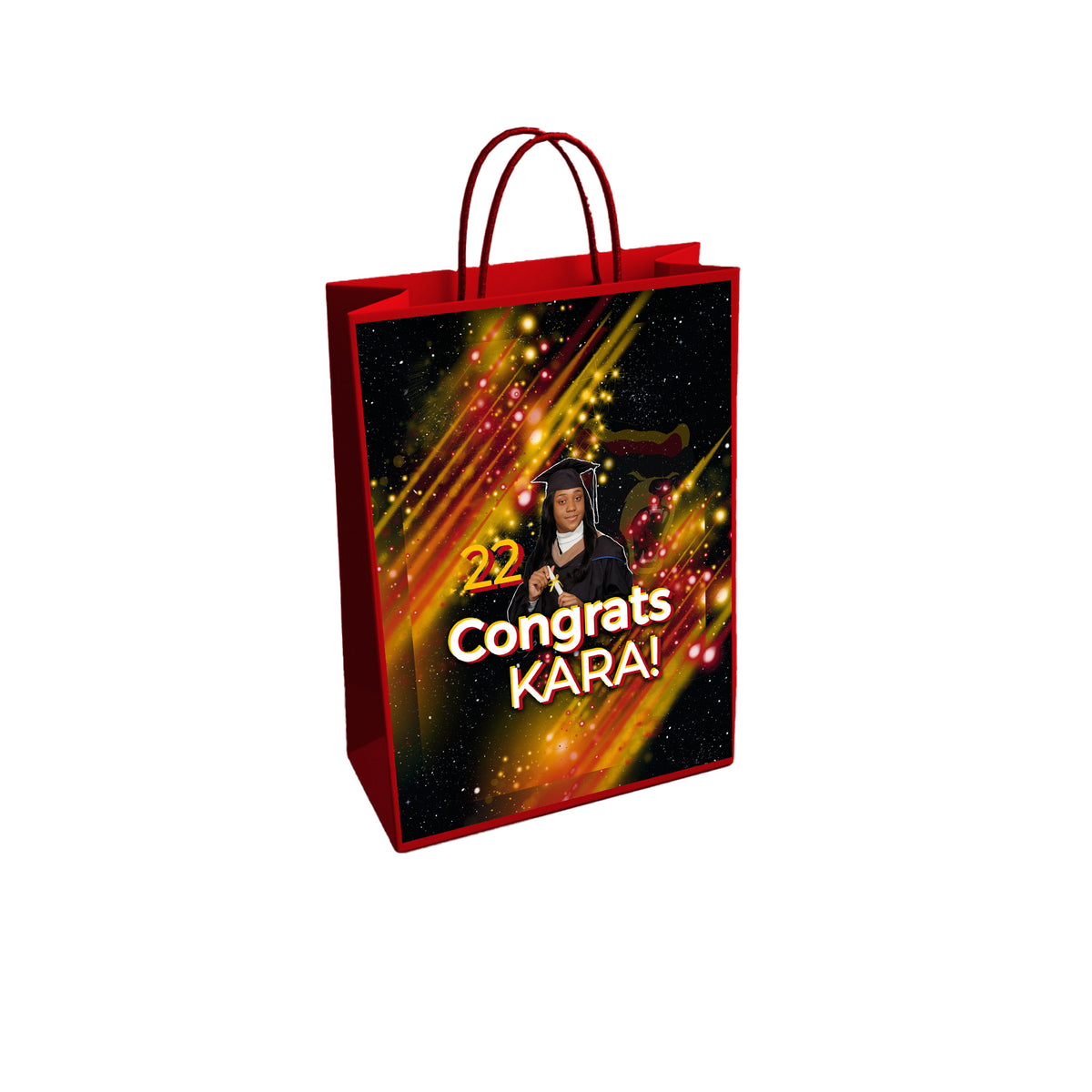 Set of 12 custom glossy photo gift bags with handles, perfect for birthdays, holidays, and corporate events.