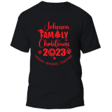 Custom Last Name Family Christmas T-Shirt featuring a festive holiday design, perfect for matching family outfits and personalized gifts.