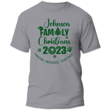 Custom Last Name Family Christmas T-Shirt featuring a festive holiday design, perfect for matching family outfits and personalized gifts.