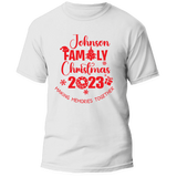 Custom Last Name Family Christmas T-Shirt featuring a festive holiday design, perfect for matching family outfits and personalized gifts.