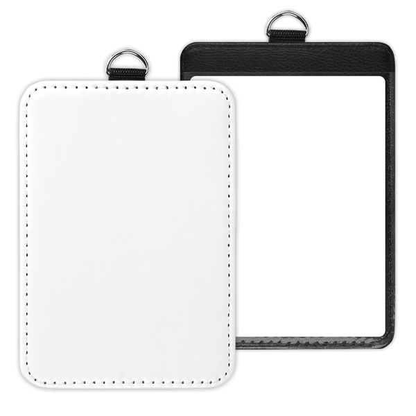 Custom vertical PU leather ID badge holder with sublimation print – personalized, durable, clear window for easy scanning
