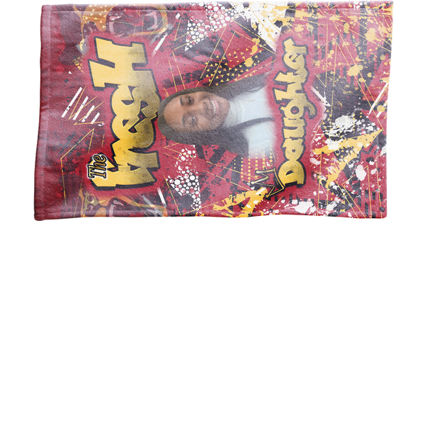 Custom sublimated spirit rally towel with full edge-to-edge design, 11x18 cotton/poly blend, perfect for sports, concerts, graduations, and events