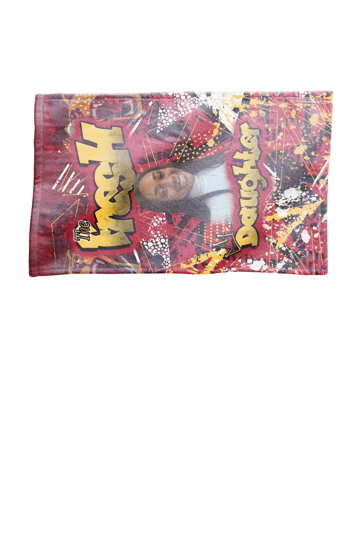 Custom sublimated spirit rally towel with full edge-to-edge design, 11x18 cotton/poly blend, perfect for sports, concerts, graduations, and events