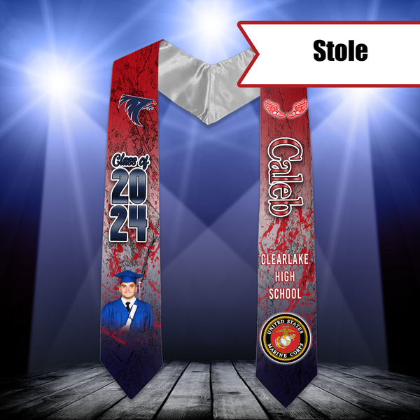 Image of a custom stole designed by LDD Kreationz showcasing vibrant colors and personalized text, perfect for graduations, weddings, and other special occasions.