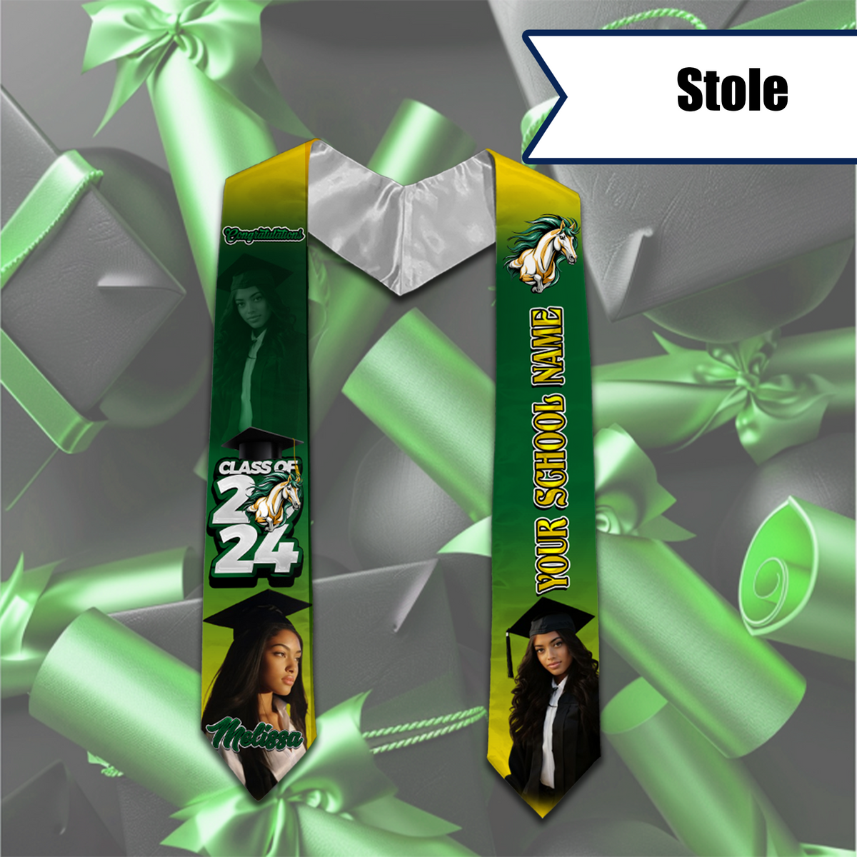 PREMIUM GRADUATION GREEN STOLE