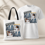 White with blackstrappersonalizedCertifiedMamat-shirtandmatchingtotebagbundlefeaturingcustomphotocollagedesign_denim-stylelettering_andgoldstaraccents.