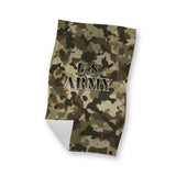 Camo U.S. Army rally towel waving, tan, brown and green camo with U.S. ARMY