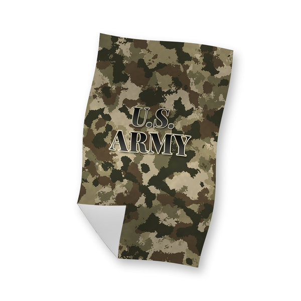 Camo U.S. Army rally towel waving, tan, brown and green camo with U.S. ARMY