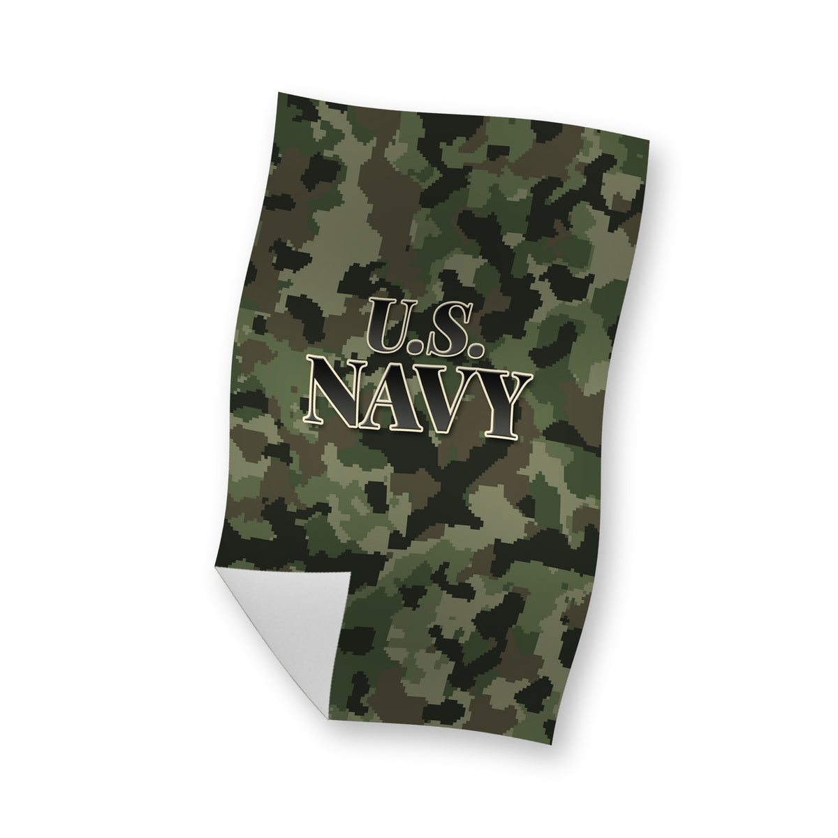 Camo U.S. Navy rally towel waving, green digital camo with U.S. NAVY