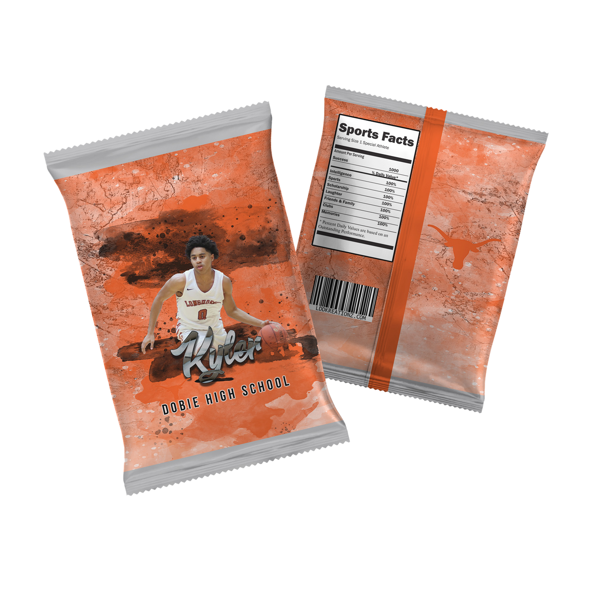 Personalized snack-size chip bags with custom logo and photos