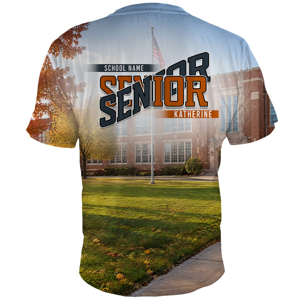 School Yard class year Senior all over shirt, back, same design and school photo