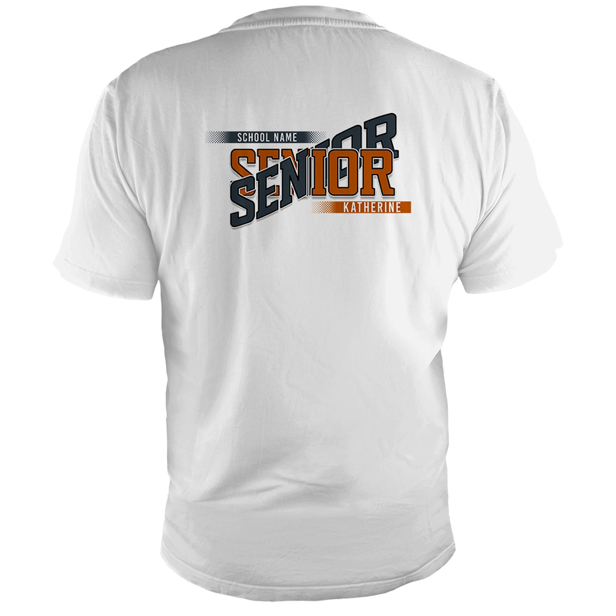 White custom Senior class year shirt, back, the same design printed on both sides
