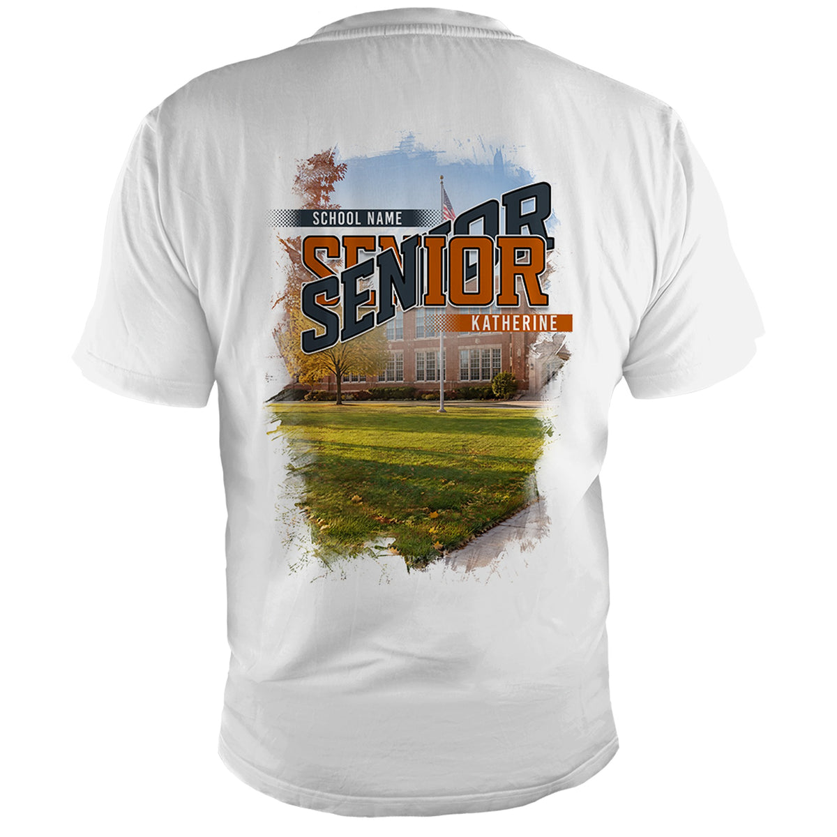 White School Yard class year Senior shirt, center print back, same design on both sides