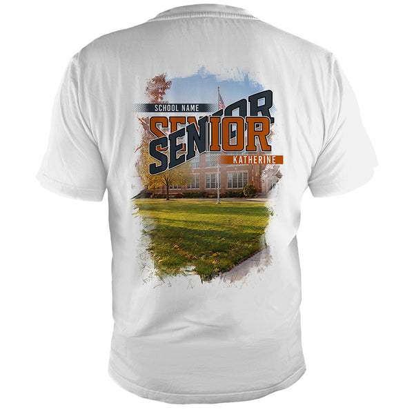 White School Yard class year Senior shirt, center print back, same design on both sides