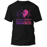 Domestic Violence and Breast Cancer Awareness shirt, black, purple and pink heart with awareness ribbon and heartbeat line
