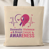 Domestic Violence and Breast Cancer Awareness tote bag, beige with black handles