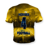 Back of the Football Hand Helmet custom shirt, player name and number on a stadium all over print