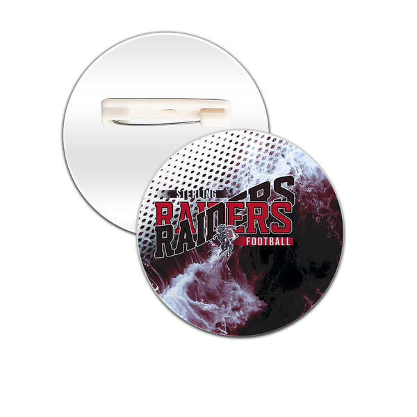 The same game day button with the football team design in red and black team colors.