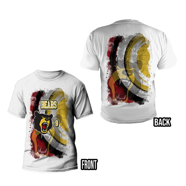 Shirt type guide: center print on the front and the back.