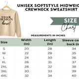 Crewneck sweatshirt size chart for the game day team tee.