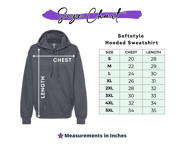 Hoodie size chart for the game day team tee.