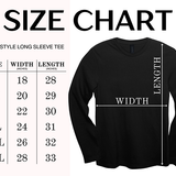 Long sleeve tee size chart for the game day team tee.