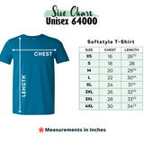 Adult unisex short sleeve tee size chart for the game day team tee.