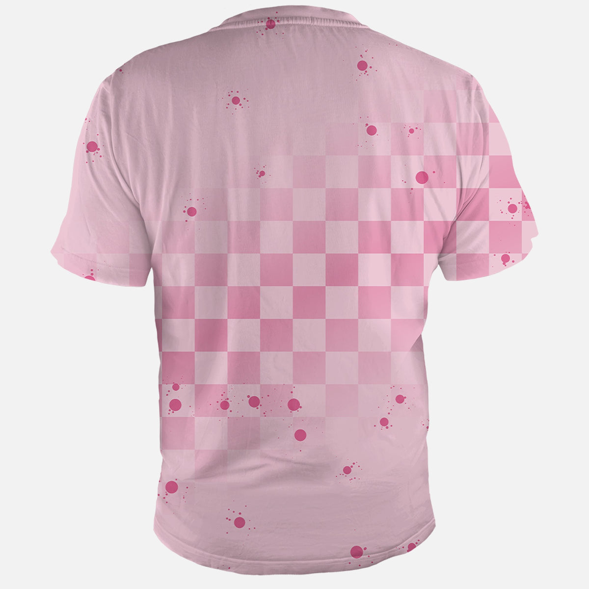 PowHerful in Pink all over pink shirt with checker and paint splatter, back