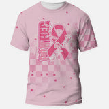 PowHerful in Pink all over pink shirt with checker and paint splatter, front