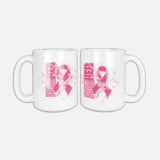 PowHerful in Pink coffee mug, white with a pink ribbon design on both sides