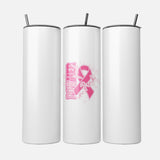 PowHerful in Pink 20 oz tumbler, white with a pink ribbon design