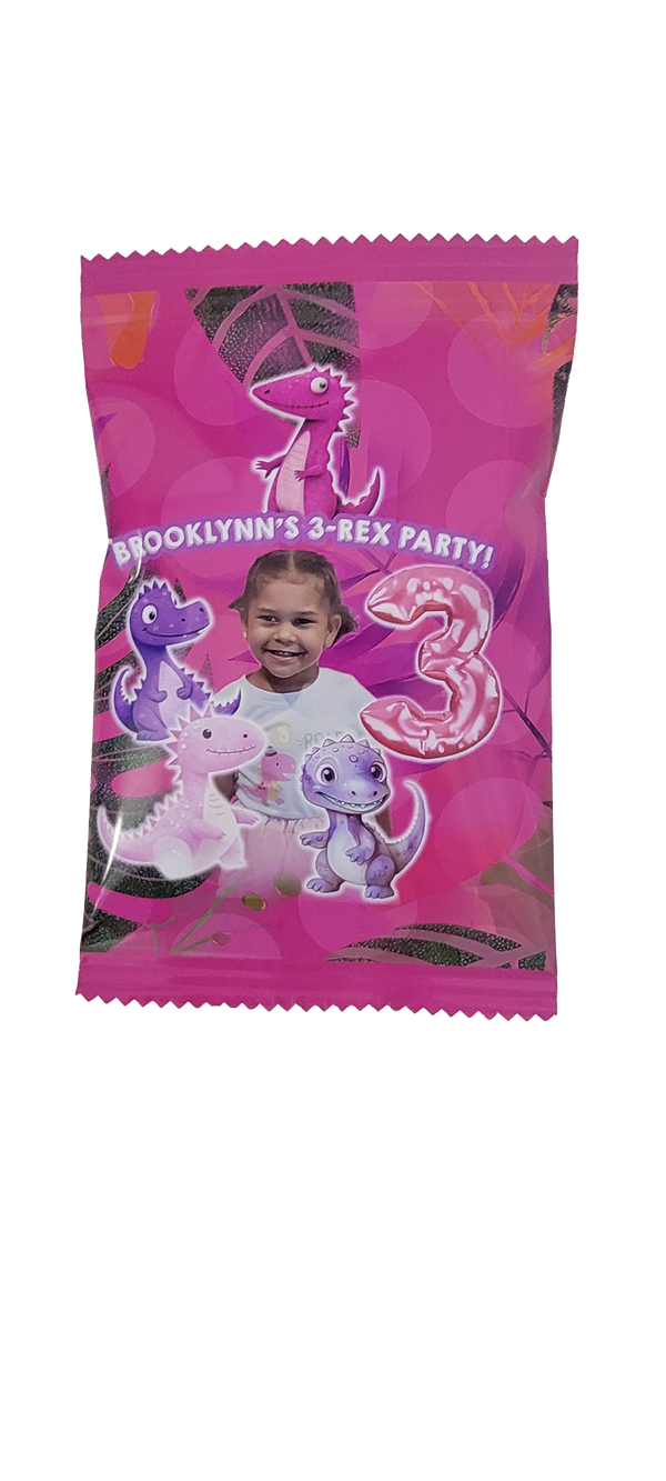 Custom glossy chip bag with birthday party theme