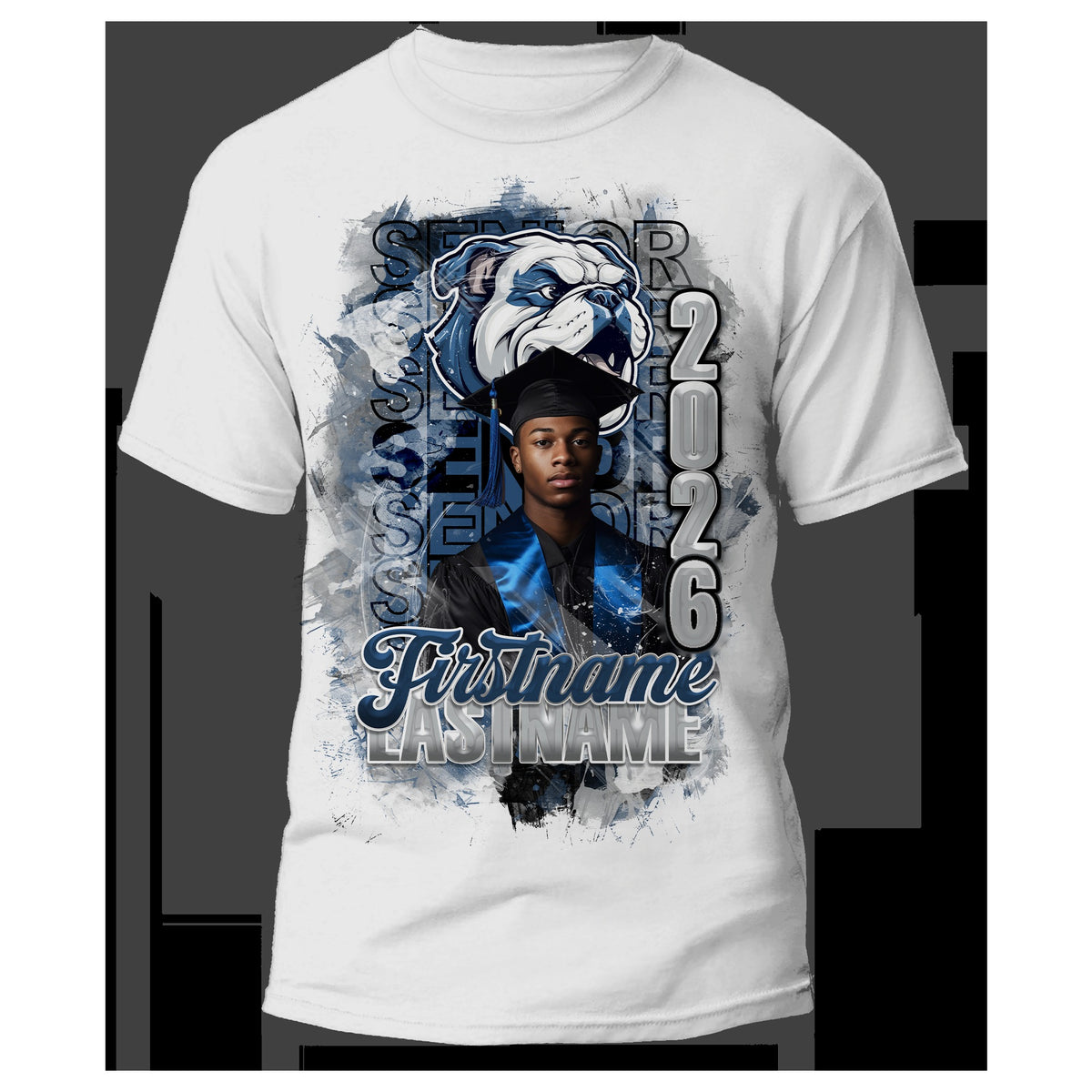 Senior custom photo graduation shirt with 2026 and bulldog mascot