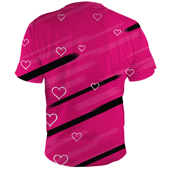 All over pink Breast Cancer Awareness shirt back with pink ribbon design