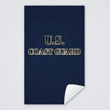 Dark blue U.S. Coast Guard rally towel, solid dark blue with U.S. COAST GUARD, corner folded to show the white back