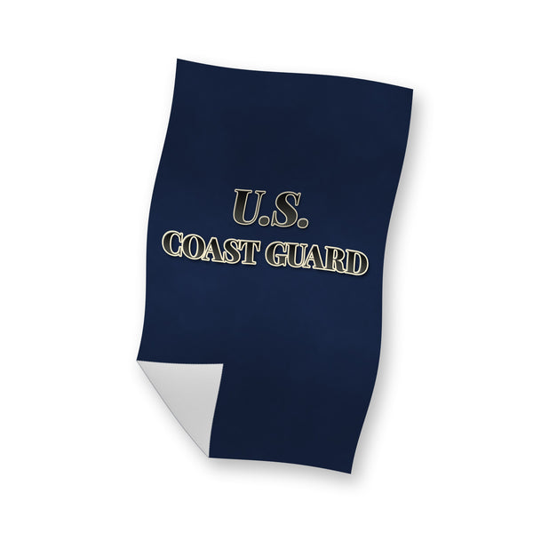 Dark blue U.S. Coast Guard rally towel waving, solid dark blue with U.S. COAST GUARD