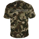 Back of the U.S. Air Force camo Veterans Day shirt, all over print