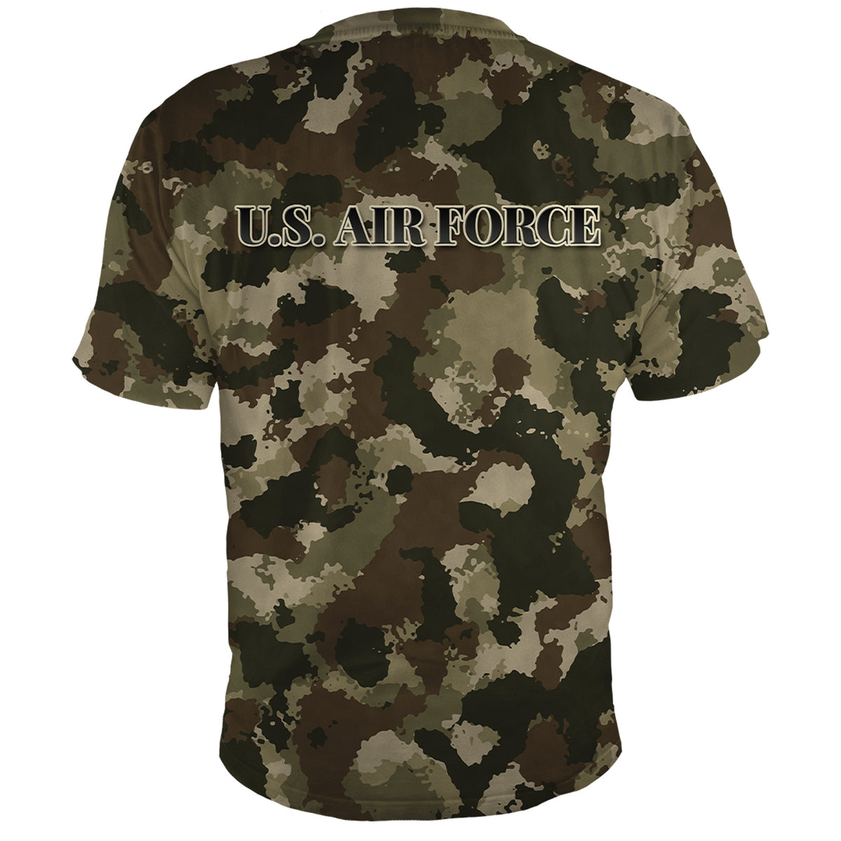 Back of the U.S. Air Force camo Veterans Day shirt, all over print