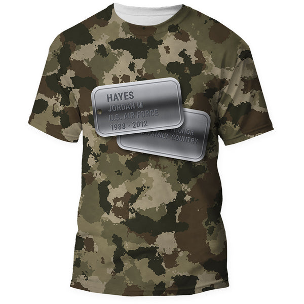 Front of the U.S. Air Force camo Veterans Day shirt, all over print